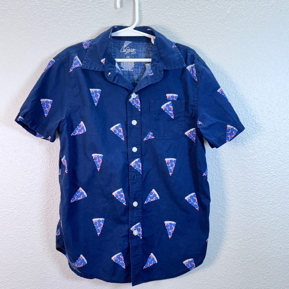City Streets Kids Blue Pizza Print Button Down Shirt